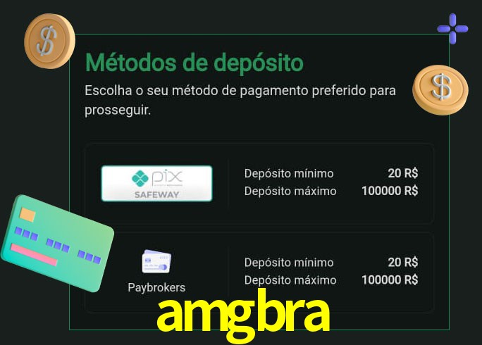 O cassino amgbra oferece uma grande variedade de métodos de pagamento